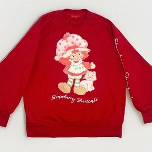 Strawberry Shortcake Sweater Sweatshirt Size XS Red Long Sleeve Oversized READ